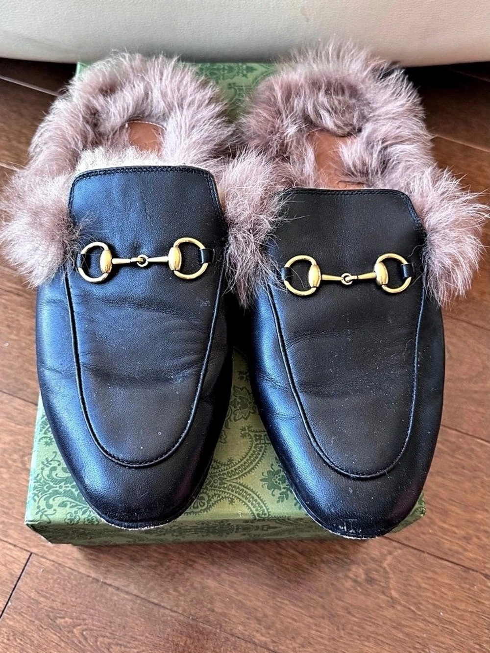 Gucci Princetown Leather Slipper with Fur Mule Loafers